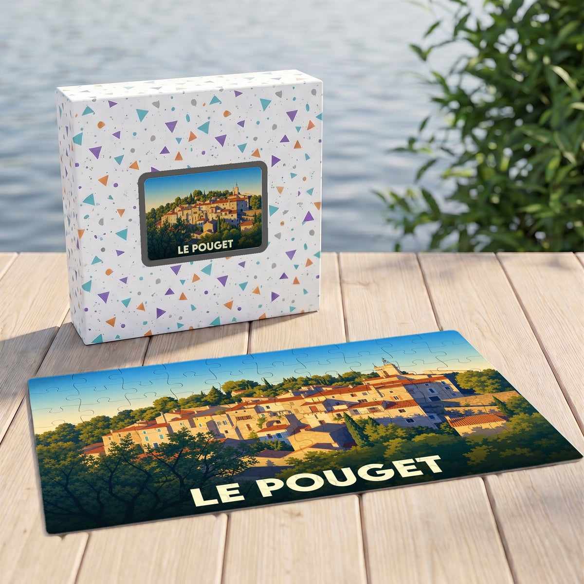 Puzzle souvenir de la ville de Le Pouget avec une illustration stylisée.