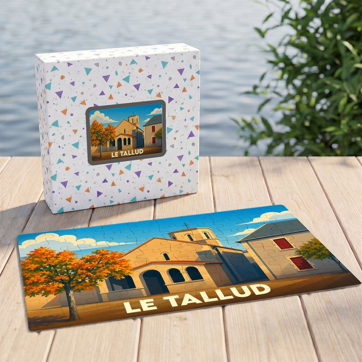 Puzzle souvenir de la ville de Le Tallud avec une illustration stylisée.