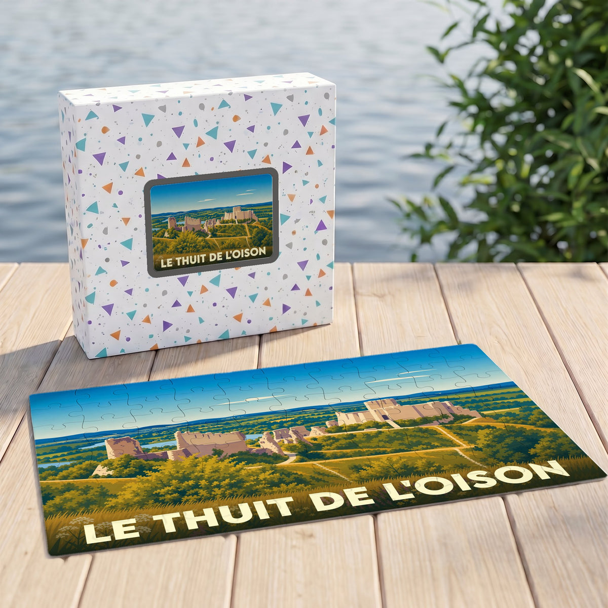 Puzzle souvenir de la ville de Le Thuit de l'Oison avec une illustration panoramique de son paysage.