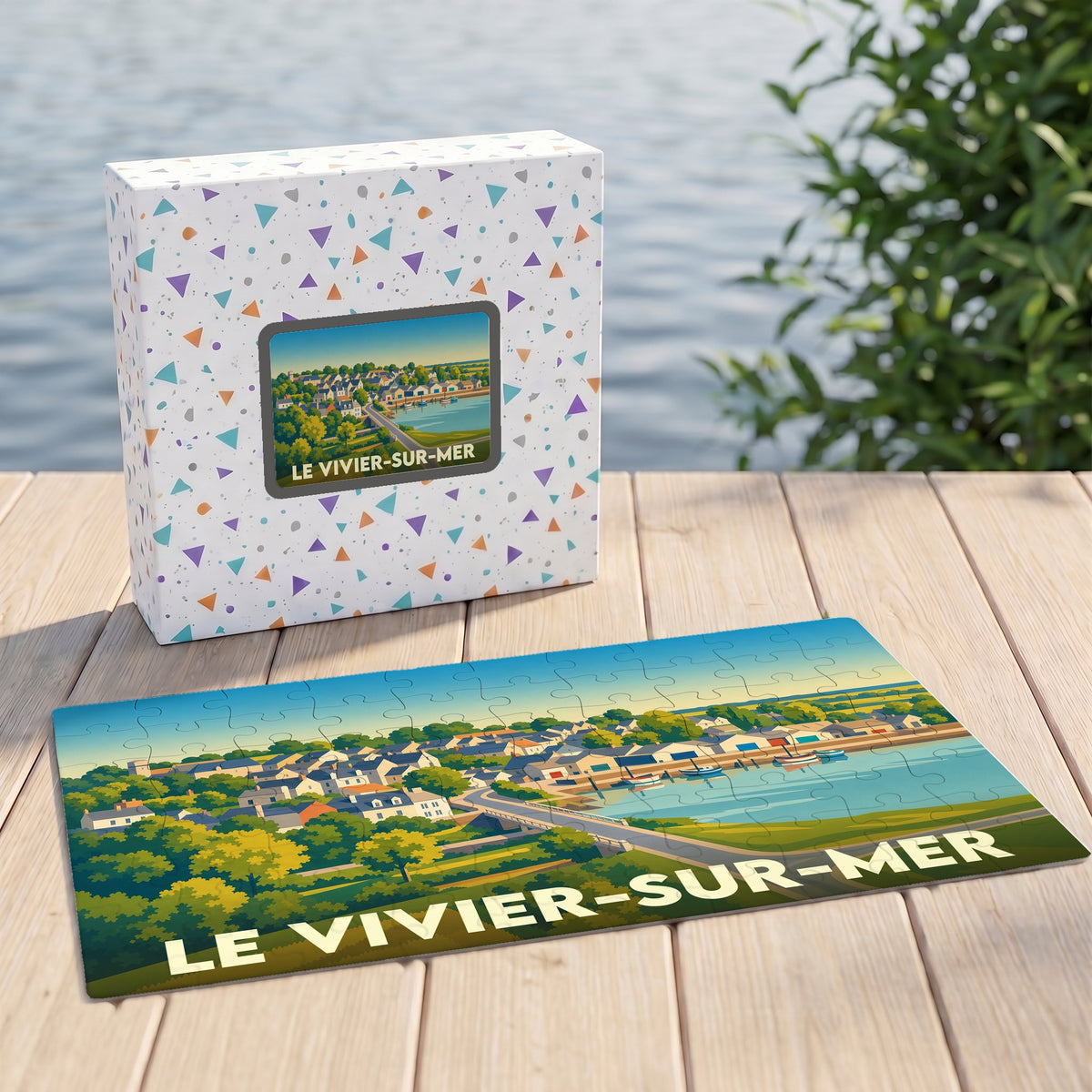 Puzzle souvenir de la ville de Le Vivier-sur-Mer avec une illustration stylisée.