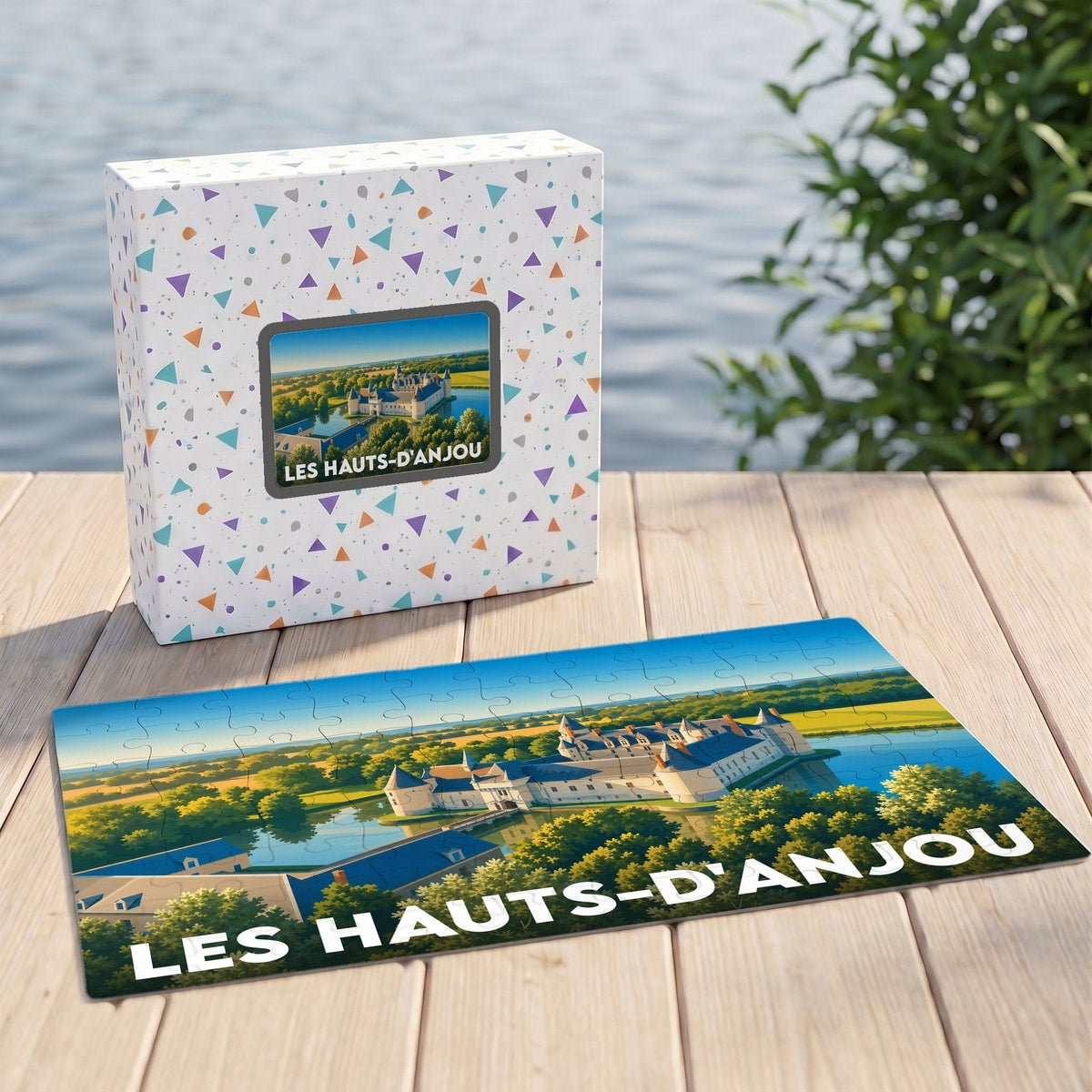 Puzzle souvenir de la commune de Les Hauts-d'Anjou illustrant son château et ses paysages.