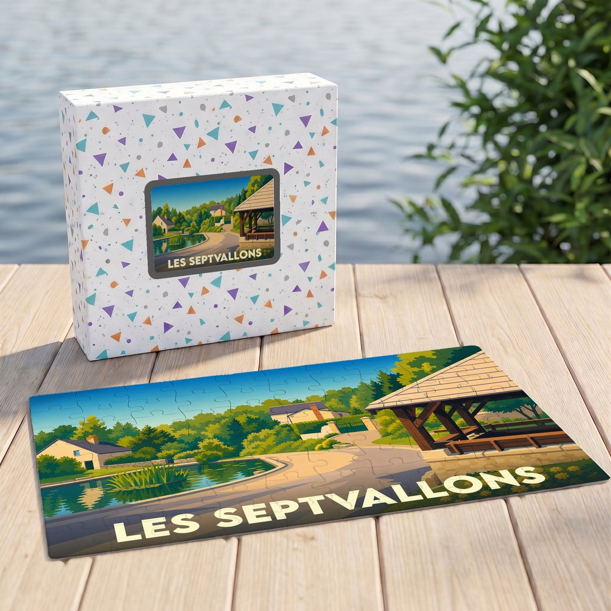 Puzzle souvenir de la ville de Les Septvallons avec une illustration stylisée et colorée.