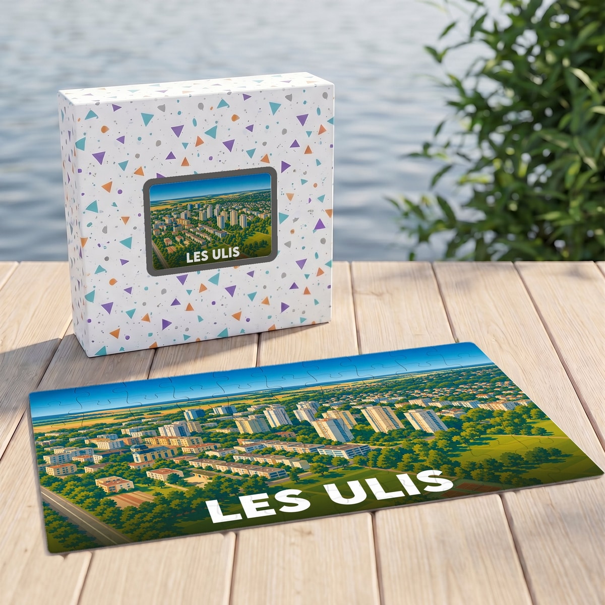 Puzzle souvenir de la ville de Les Ulis avec une illustration aérienne colorée.