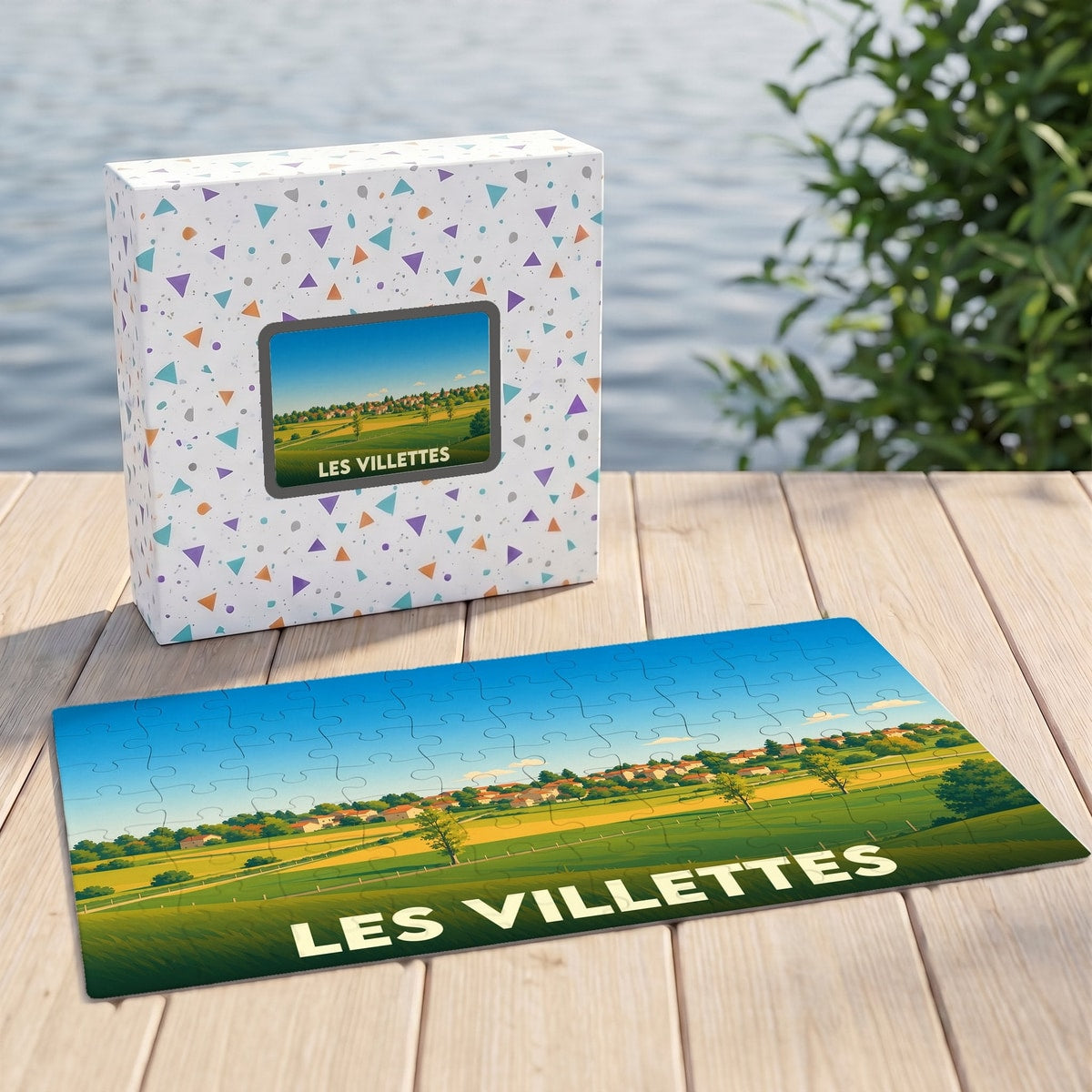Puzzle souvenir de la ville de Les Villettes avec une illustration de paysage champêtre.