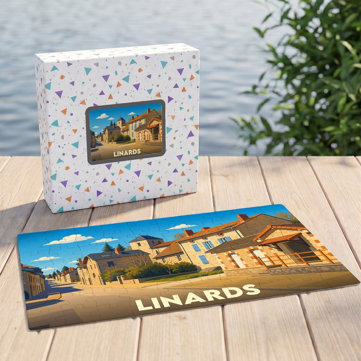 Puzzle souvenir de la ville de Linards avec une illustration stylisée.
