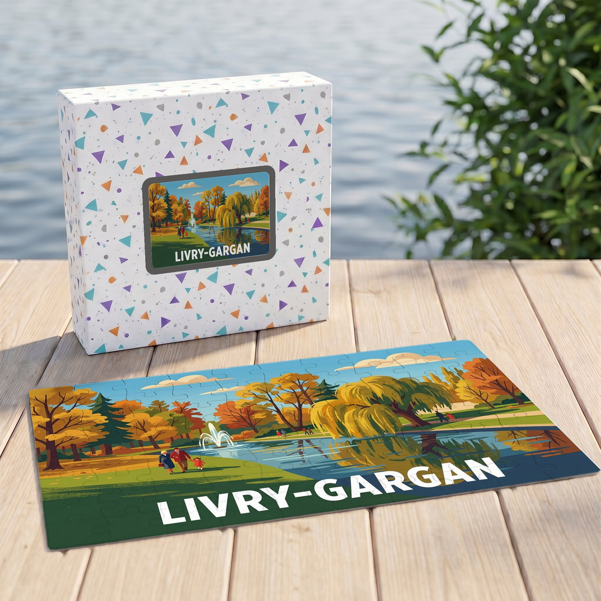 Puzzle souvenir de la ville de Livry-Gargan représentant une illustration d'un parc en automne.