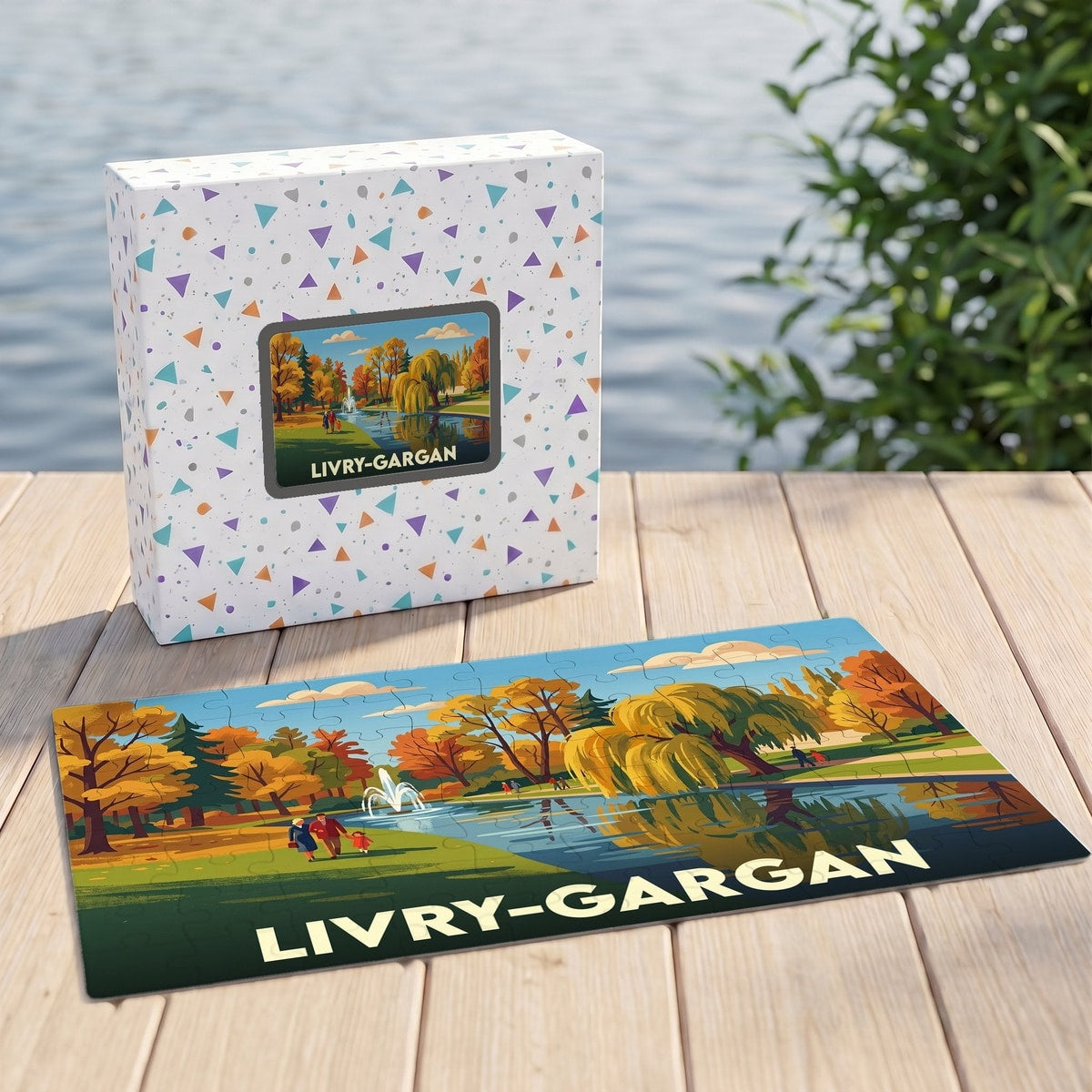 Puzzle souvenir de la ville de Livry-Gargan représentant une illustration d'un parc en automne.
