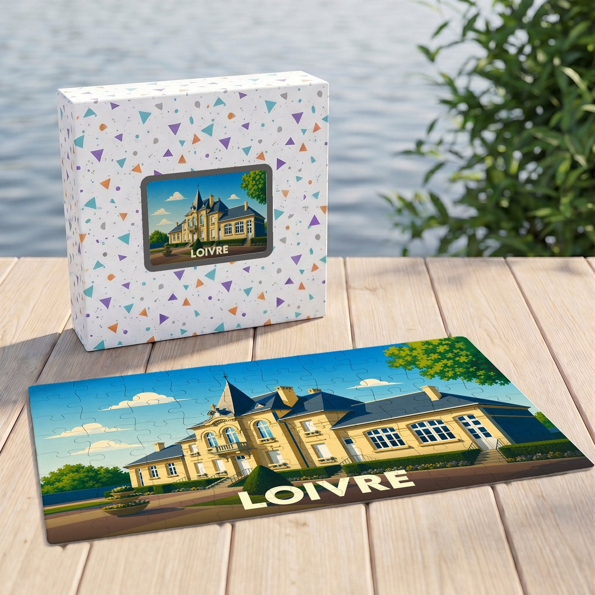Puzzle souvenir de la ville de Loivre avec une illustration stylisée d'un château.