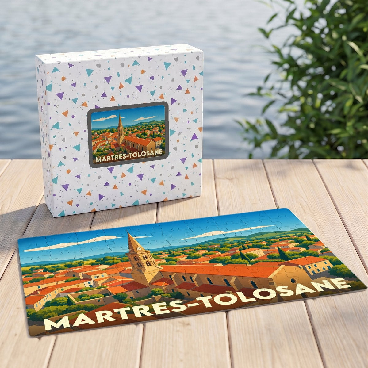 Puzzle souvenir de la ville de Martres-Tolosane avec une illustration stylisée.