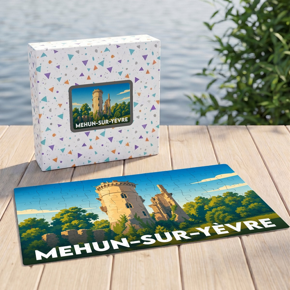 Puzzle souvenir de la ville de Mehun-sur-Yèvre illustrant les ruines de son château médiéval.