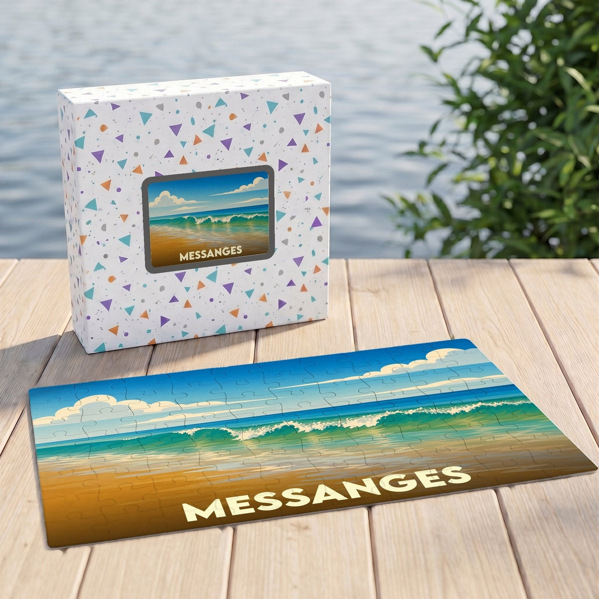 Puzzle souvenir de la ville de Messanges illustrant une plage ensoleillée avec ses vagues.