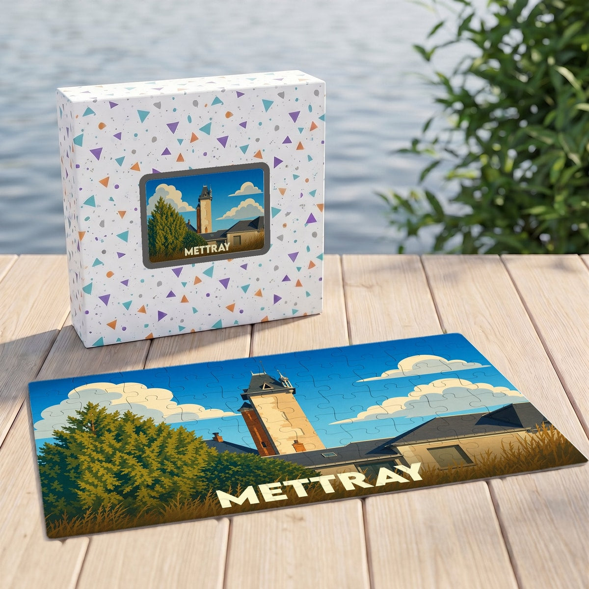 Puzzle souvenir de la ville de Mettray illustrant une scène de paysage local.