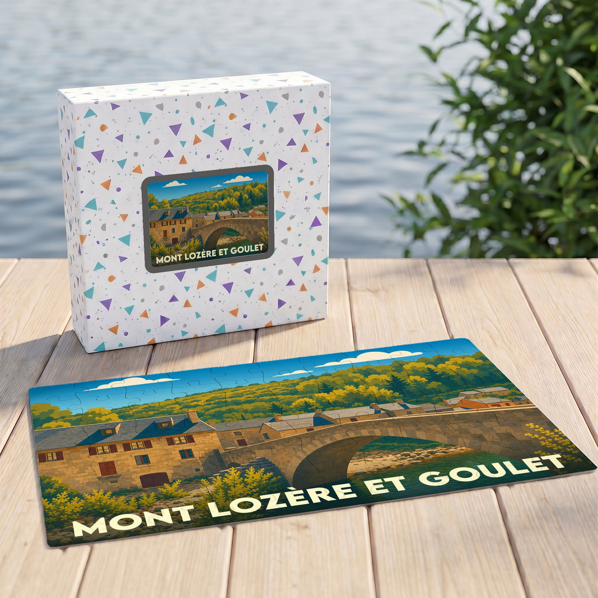 Puzzle souvenir de la commune de Mont Lozère et Goulet avec une illustration stylisée.