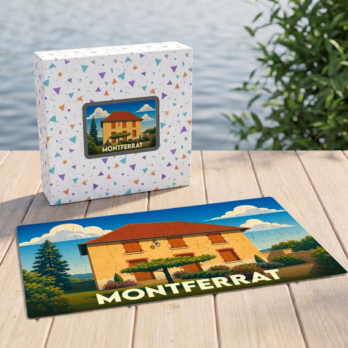 Puzzle souvenir de la ville de Montferrat illustrant une maison provençale traditionnelle.