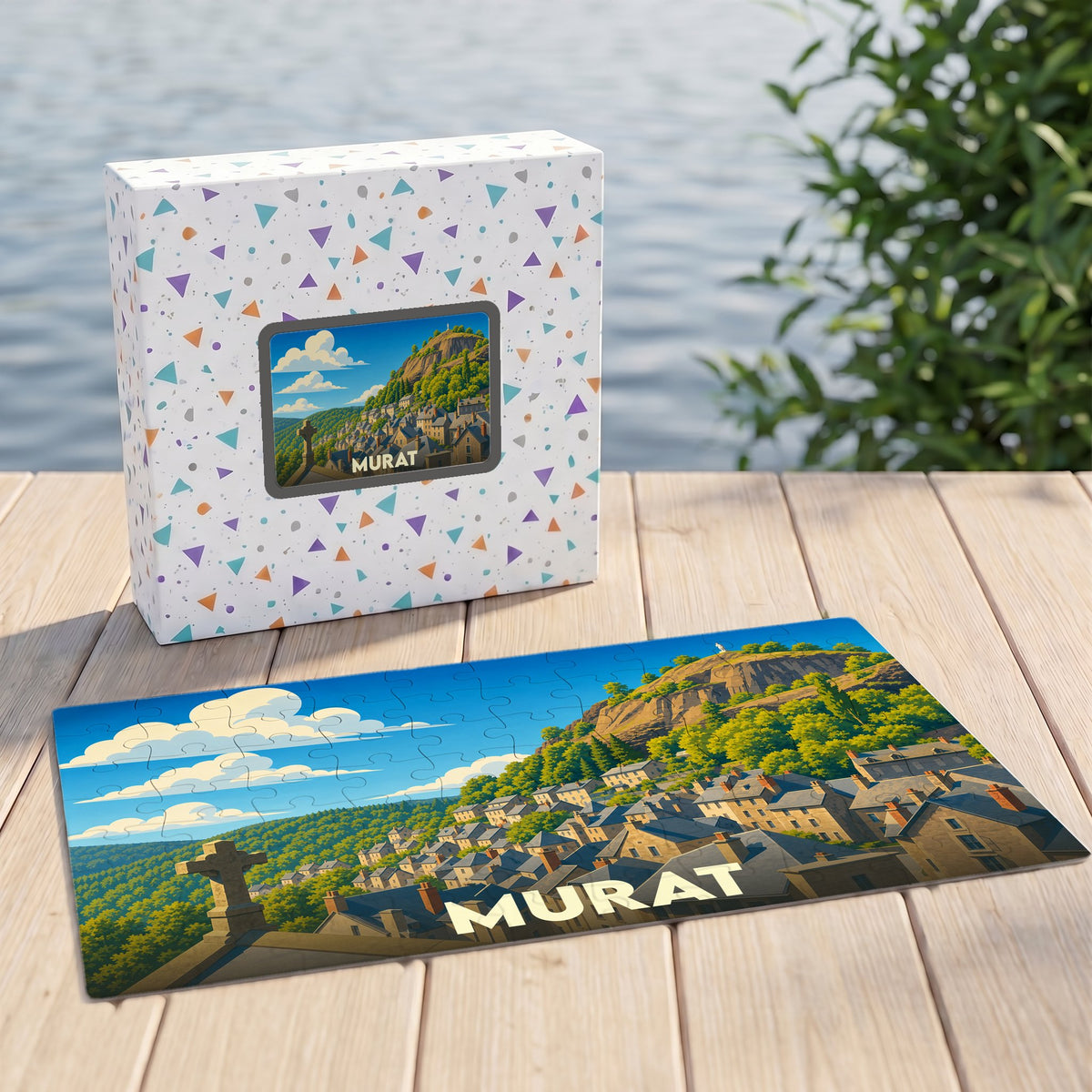 Puzzle souvenir de la ville de Murat avec une illustration stylisée.