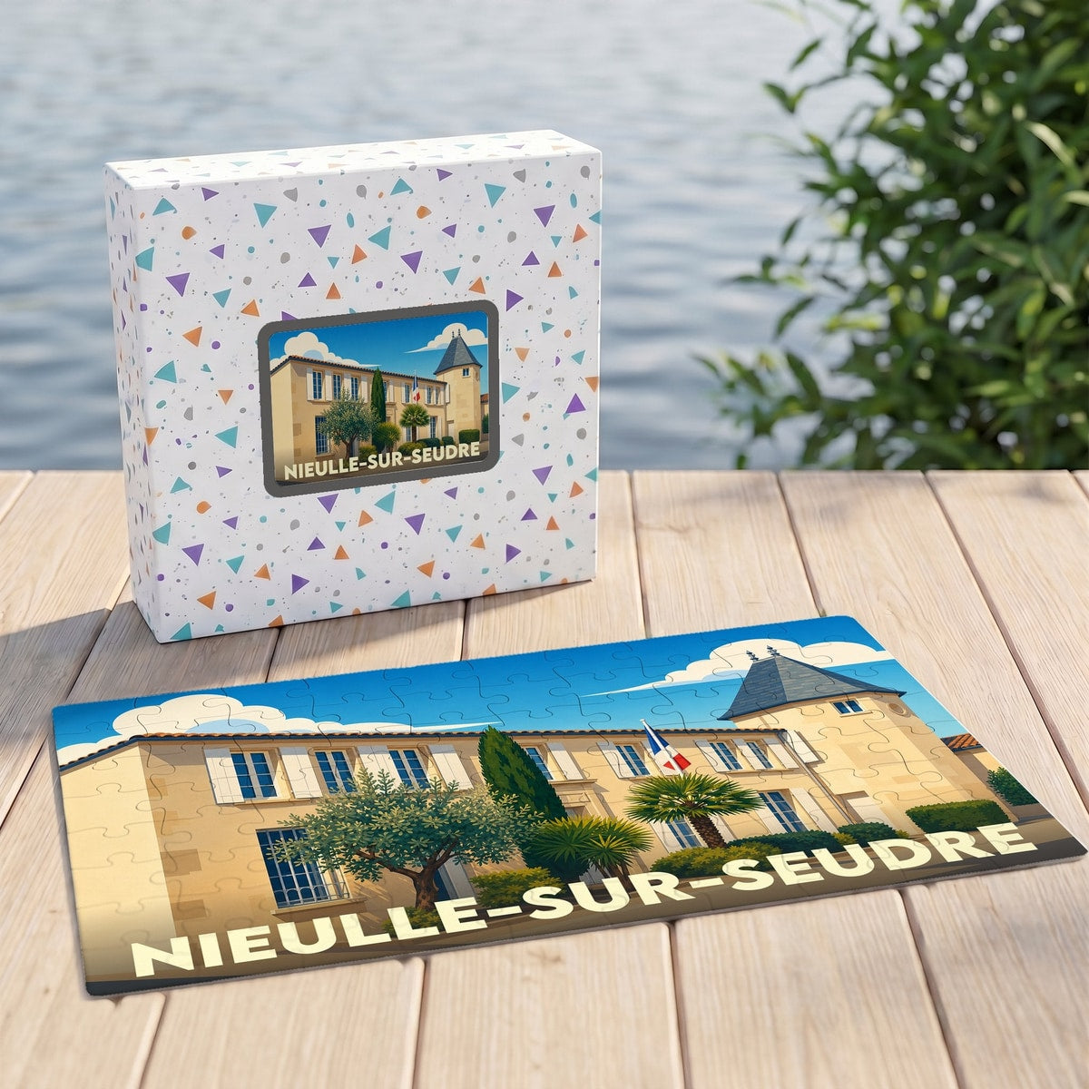 Puzzle souvenir de la ville de Nieulle-sur-Seudre avec une illustration stylisée.