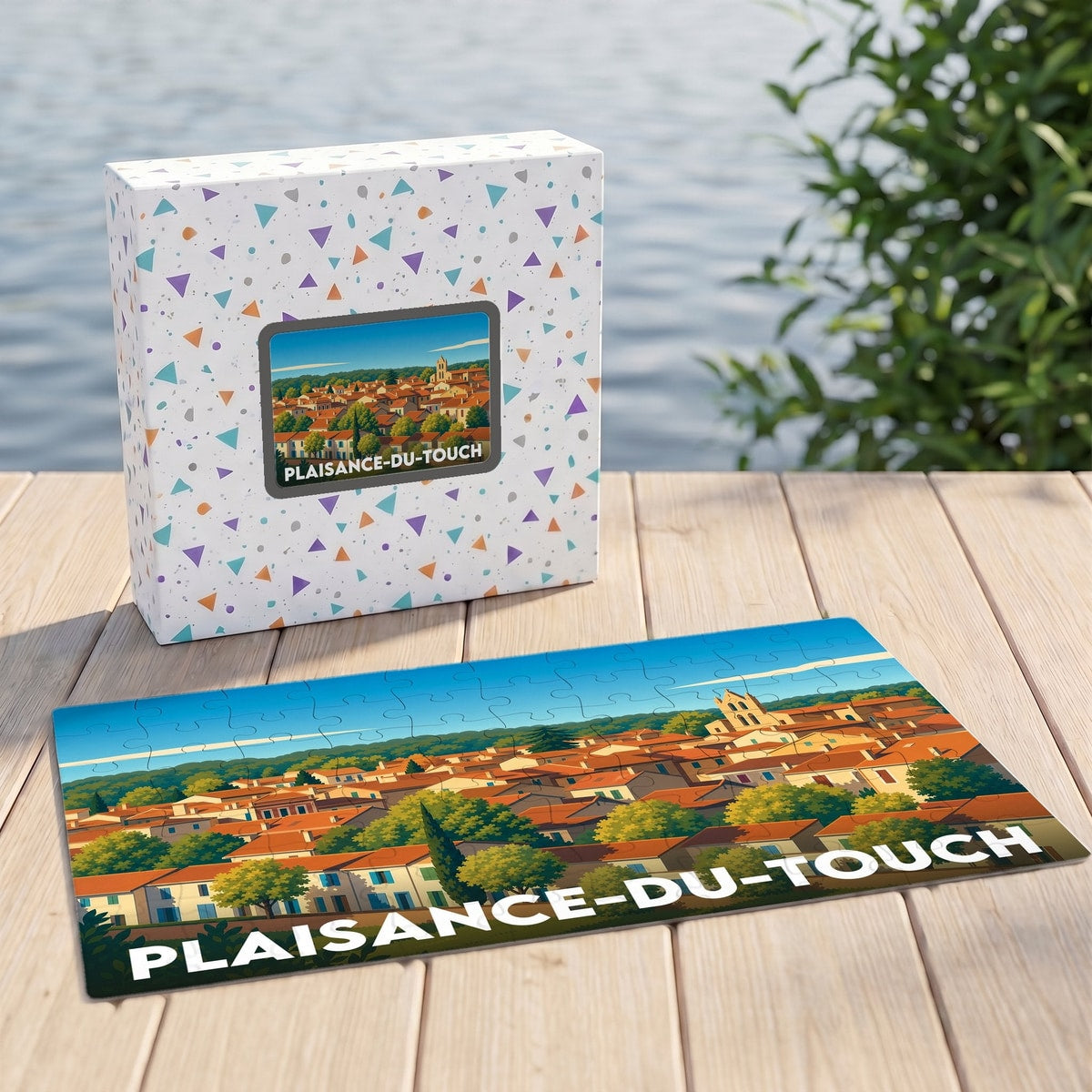 Puzzle souvenir de la ville de Plaisance-du-Touch avec une illustration stylisée.