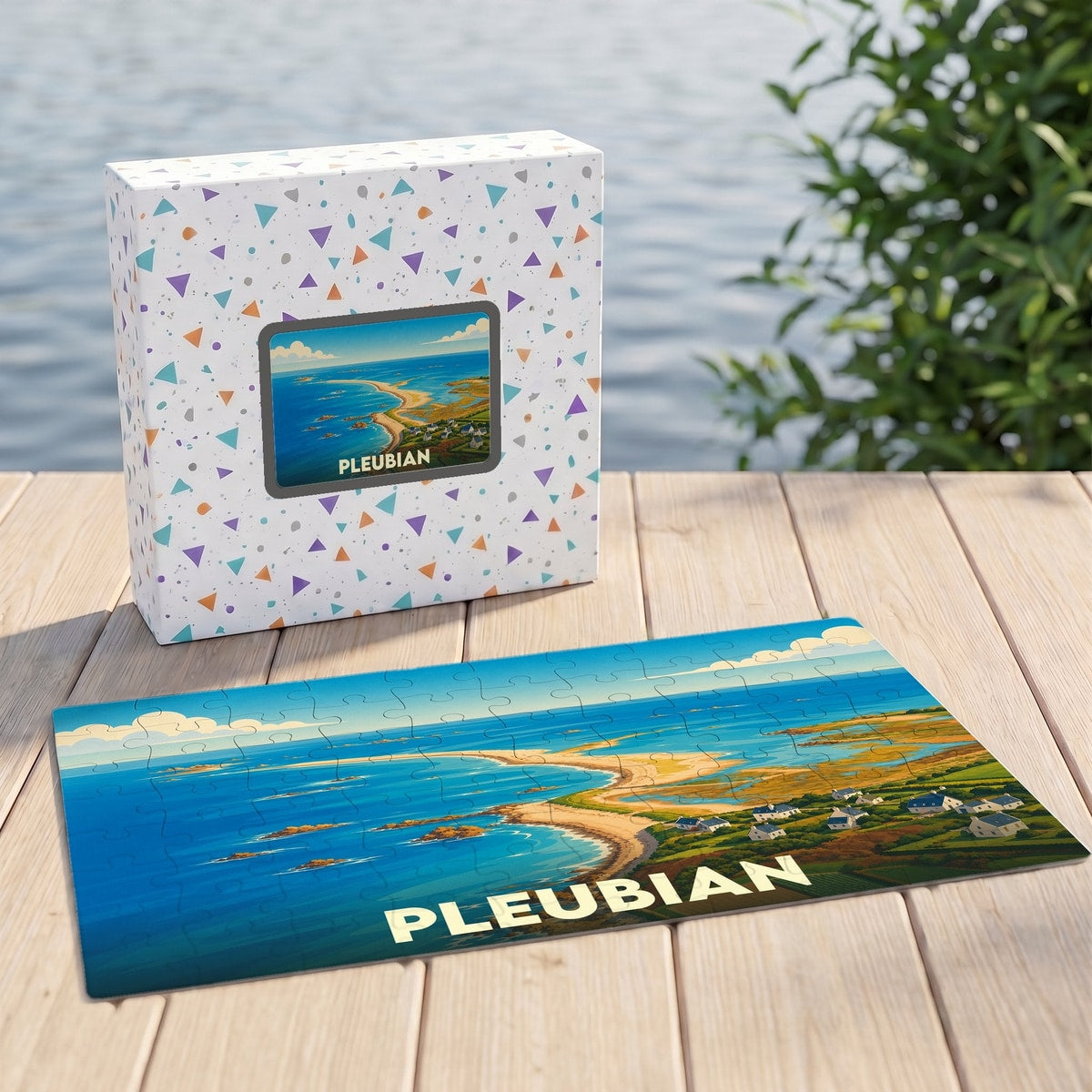 Puzzle souvenir de la ville de Pleubian présentant une illustration côtière stylisée.
