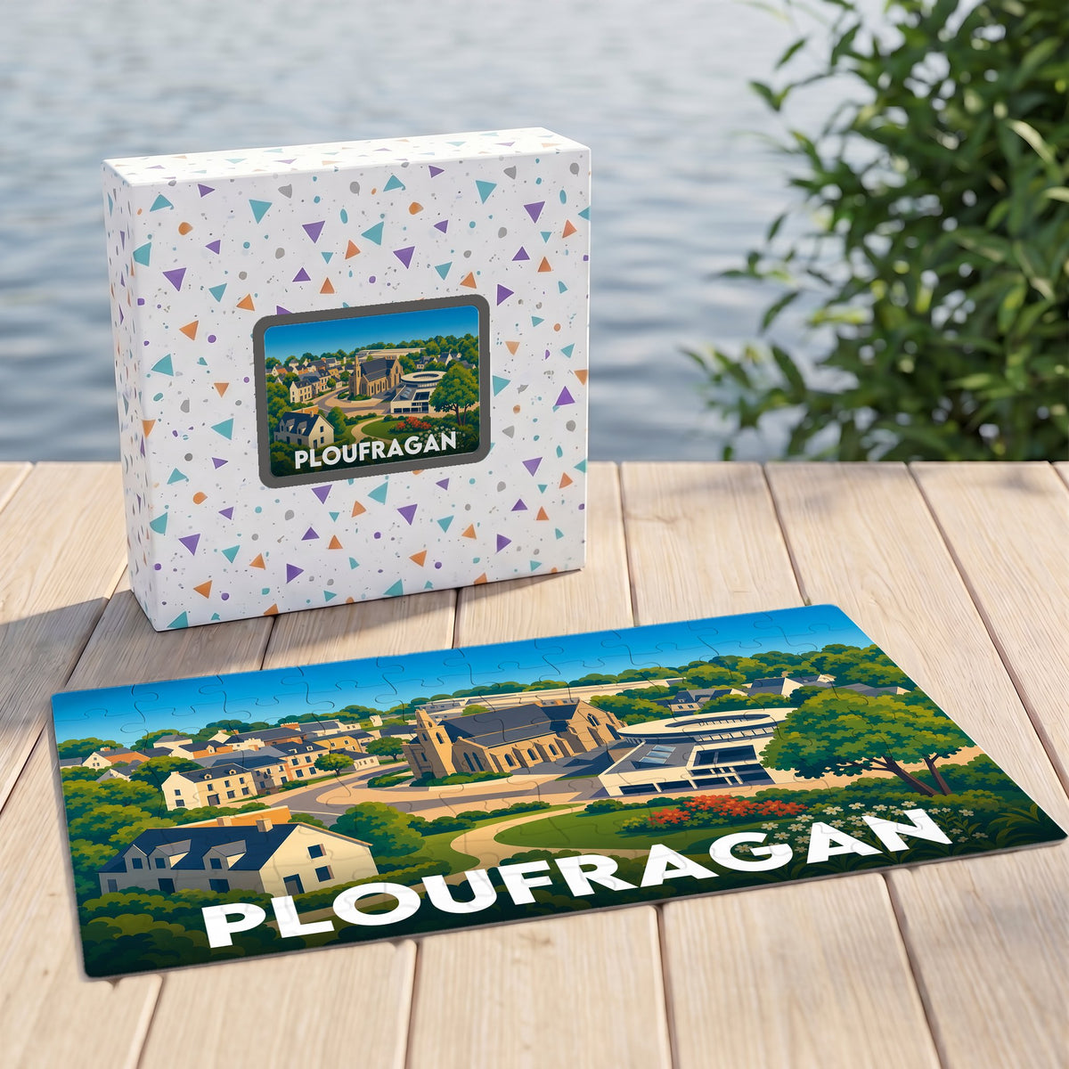 Puzzle souvenir de la ville de Ploufragan avec une illustration stylisée.