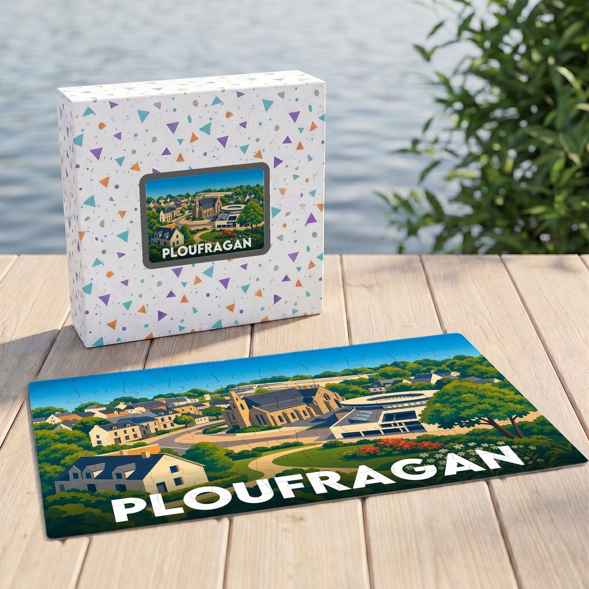 Puzzle souvenir de la ville de Ploufragan avec une illustration stylisée.