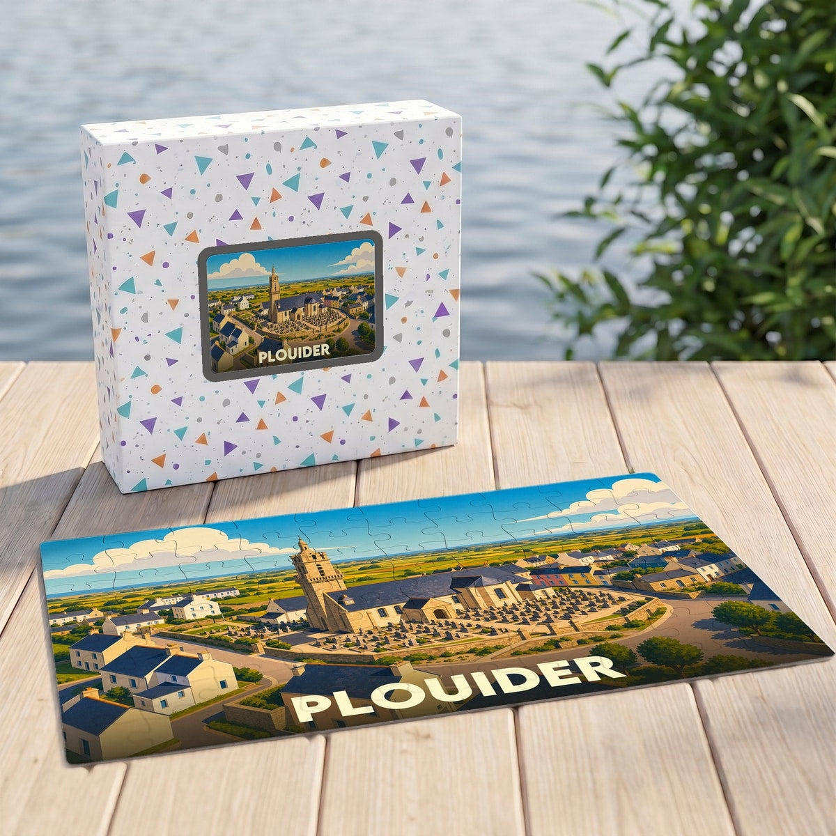 Puzzle souvenir de la ville de Plouider avec une illustration stylisée.