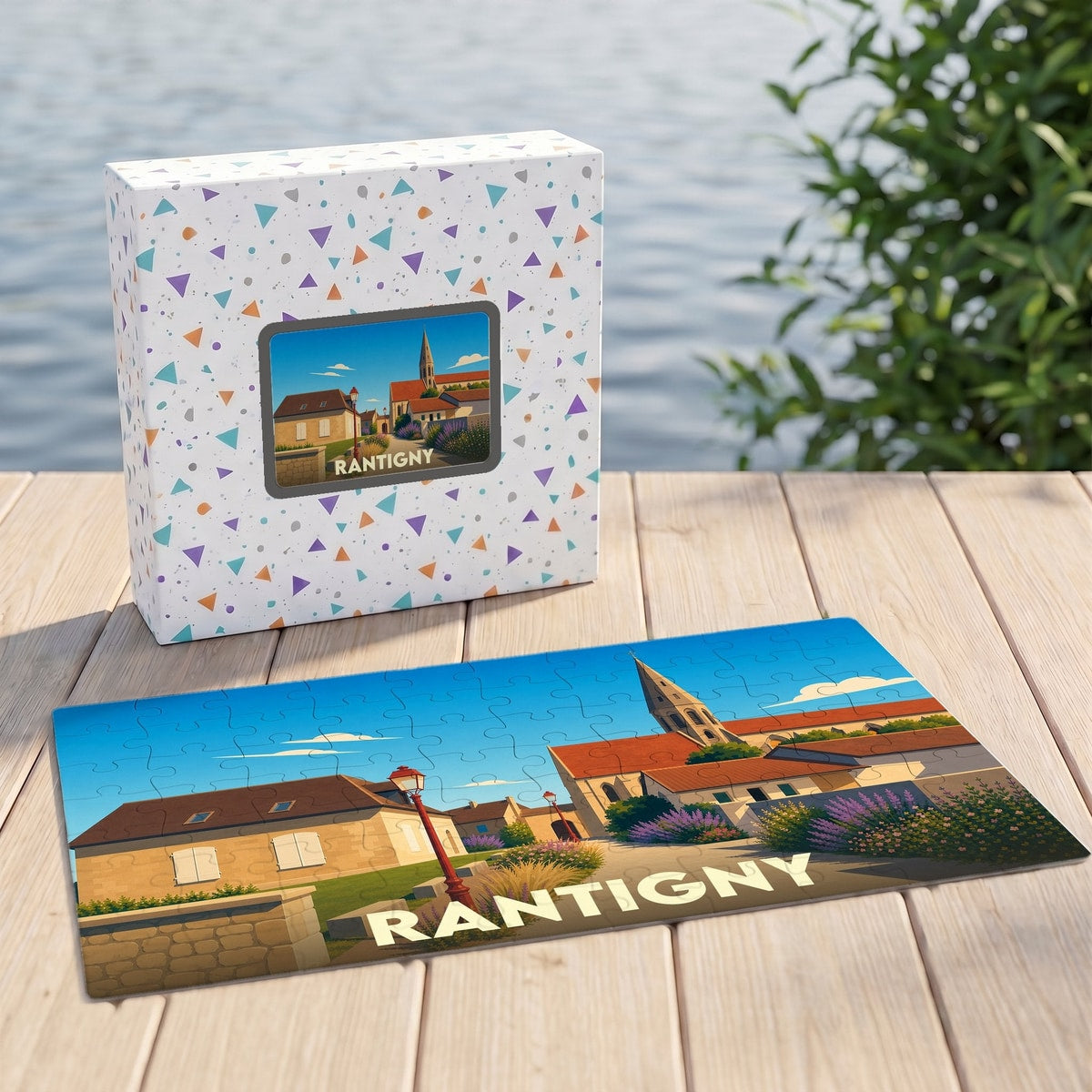 Puzzle souvenir de la ville de Rantigny avec une illustration stylisée.