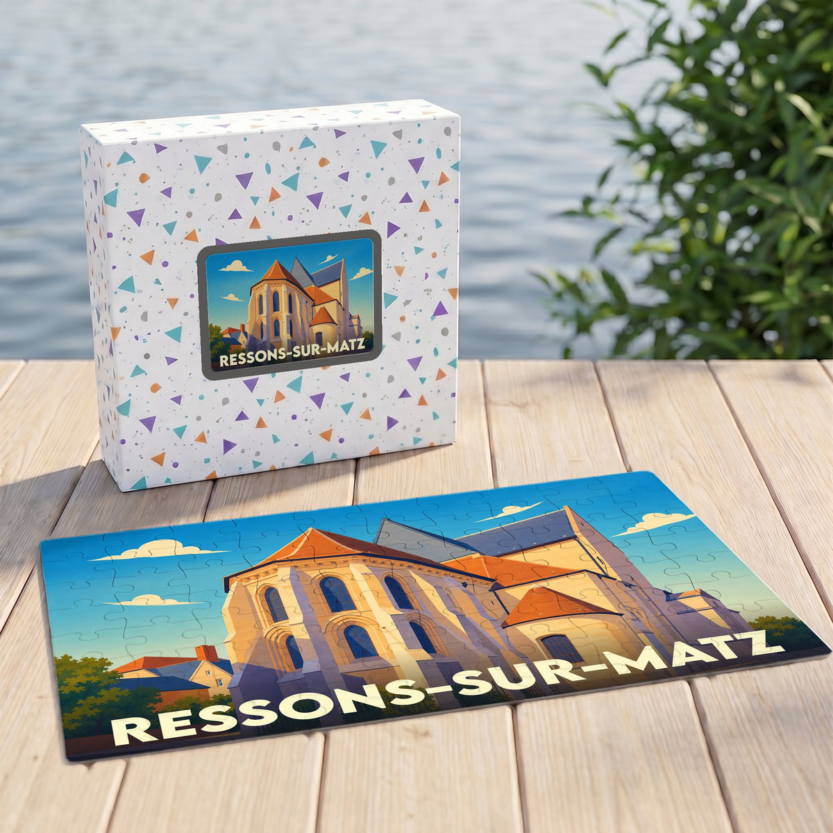 Puzzle souvenir de la commune de Ressons-sur-Matz avec son illustration stylisée.