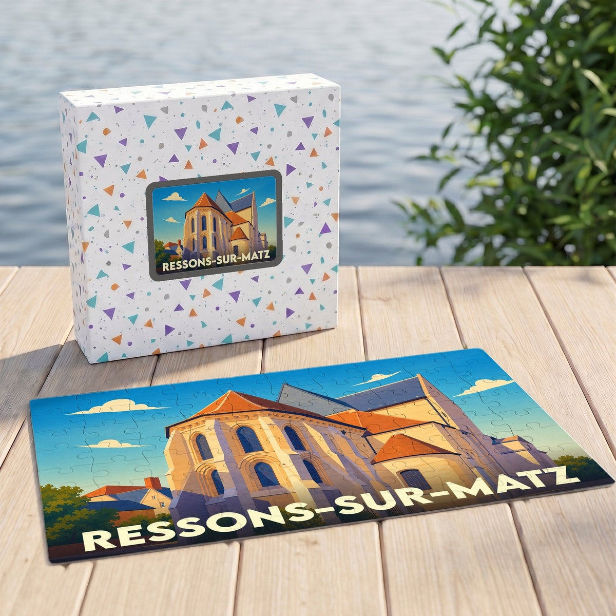 Puzzle souvenir de la commune de Ressons-sur-Matz avec son illustration stylisée.