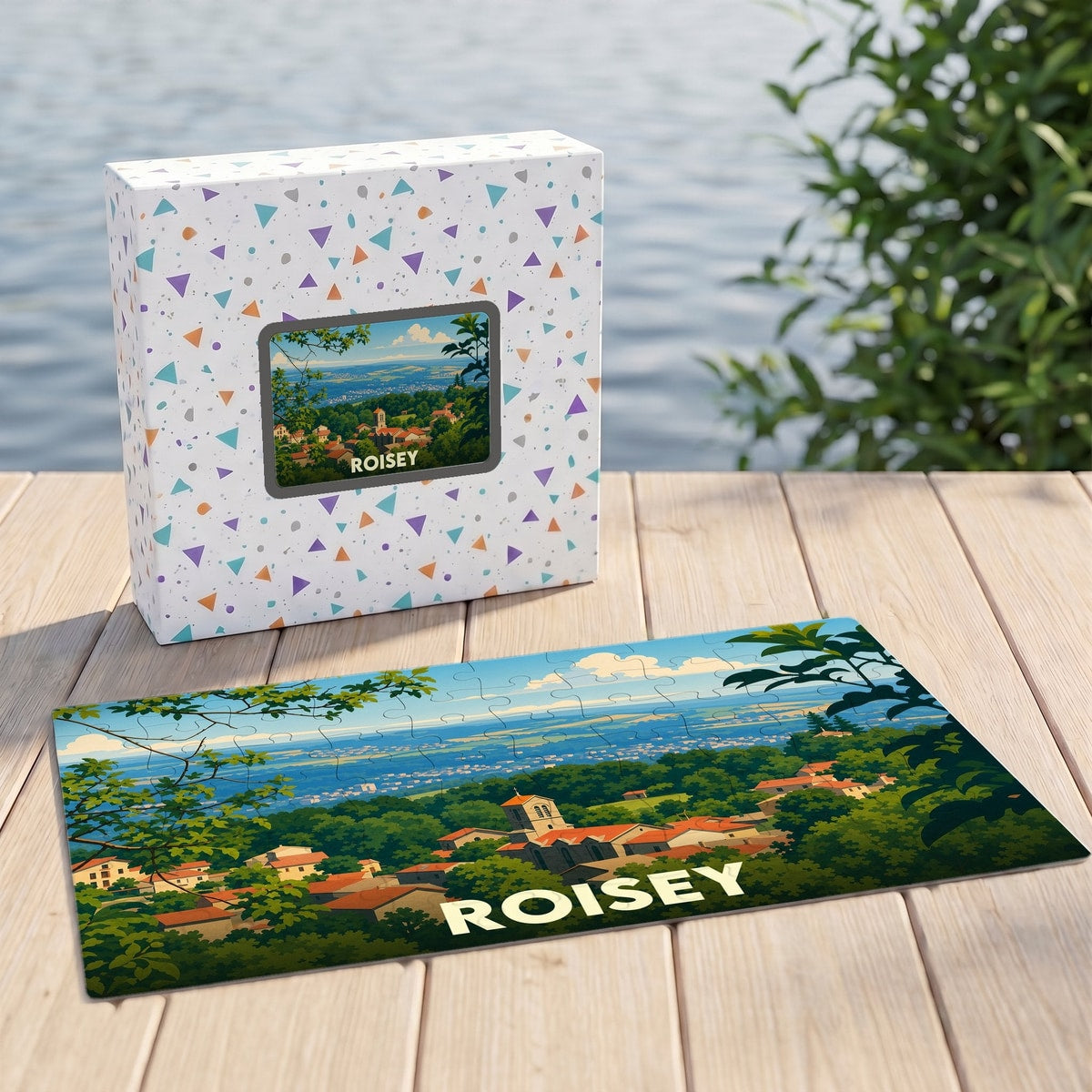 Puzzle souvenir de la ville de Roisey avec une illustration de paysage coloré.