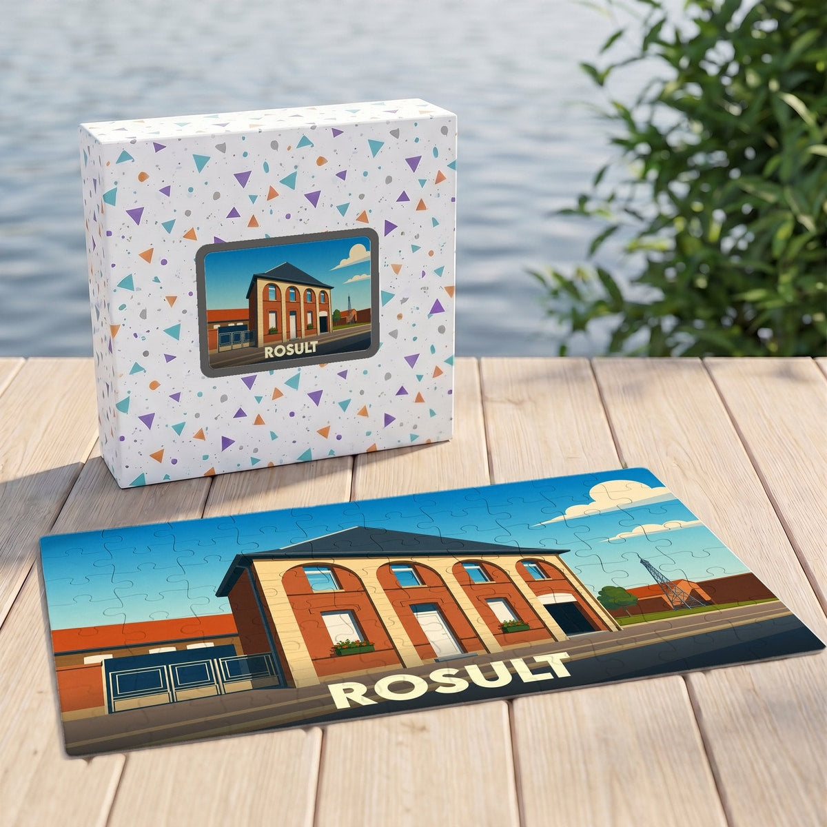 Puzzle souvenir de la ville de Rosult avec une illustration stylisée.