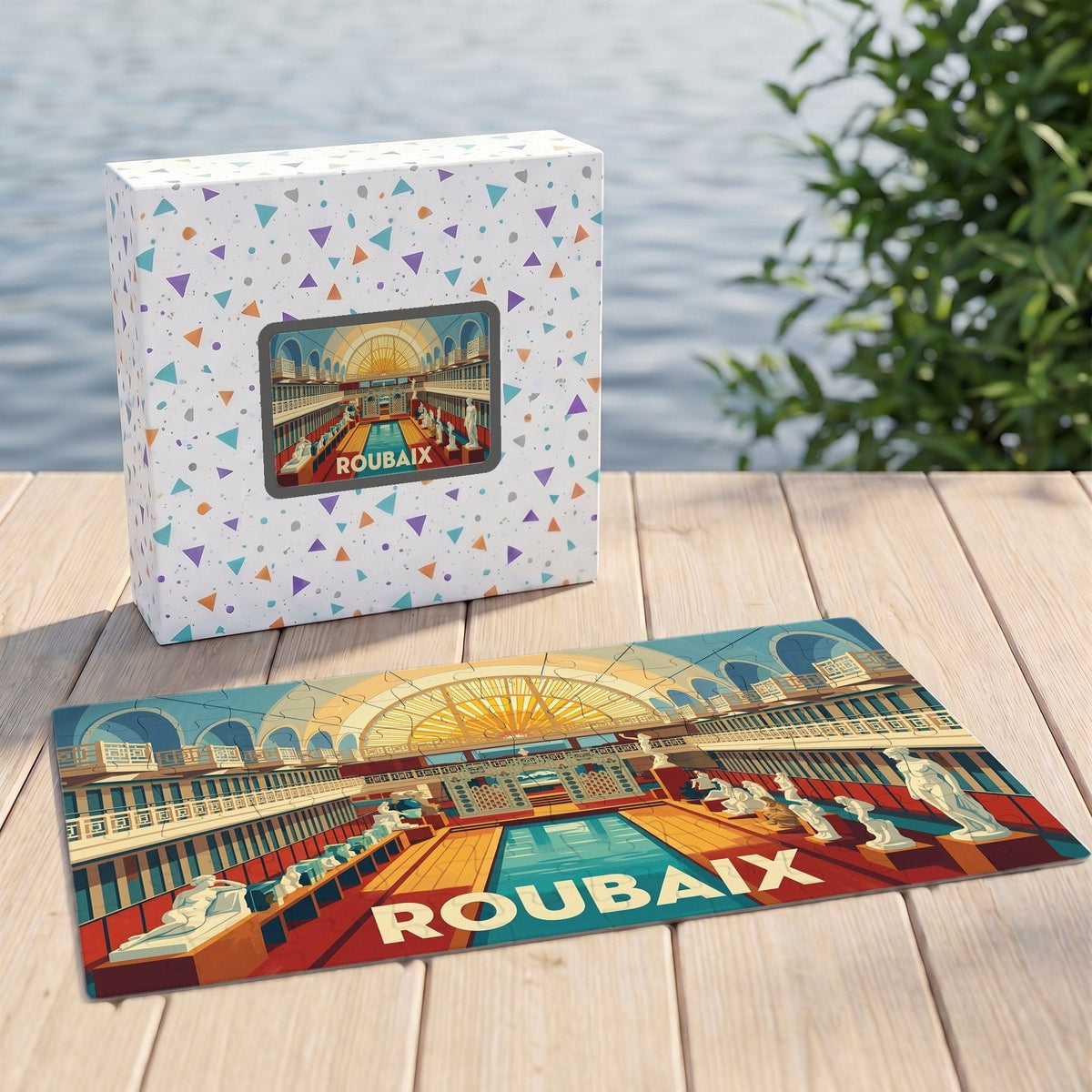 Puzzle souvenir de la ville de Roubaix illustrant son musée d'art et d'industrie.