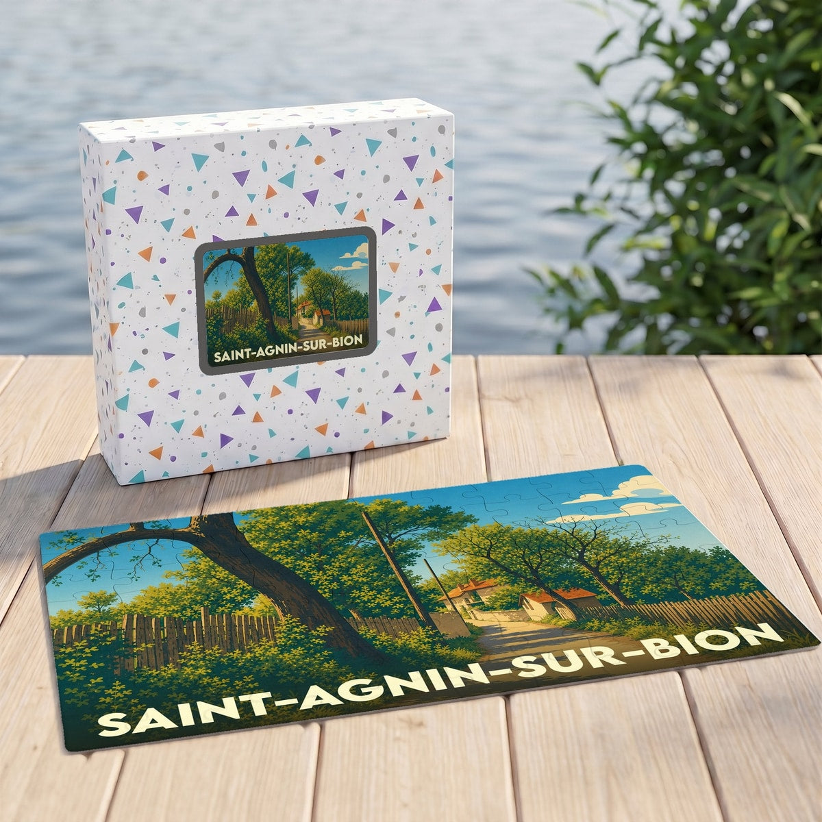 Puzzle souvenir de la commune de Saint-Agnin-sur-Bion avec une illustration de paysage rural.