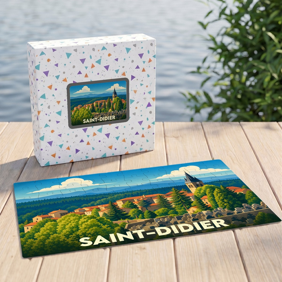Puzzle souvenir de la ville de Saint-Didier avec une illustration de paysage panoramique.