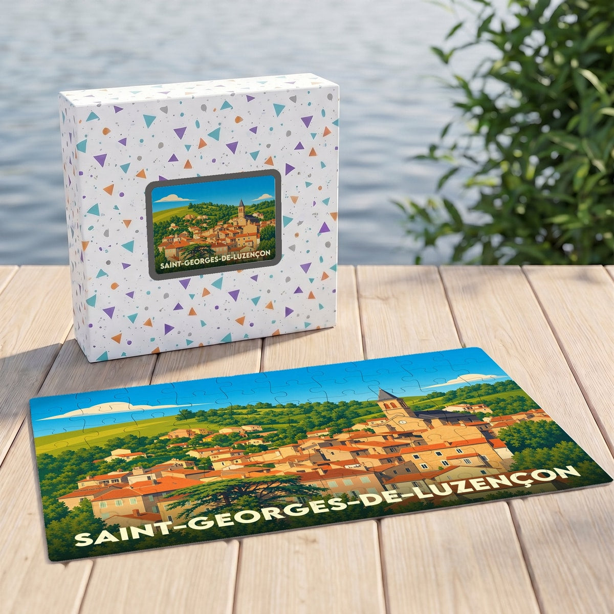 Puzzle souvenir de la ville de Saint-Georges-de-Luzençon avec une illustration stylisée.