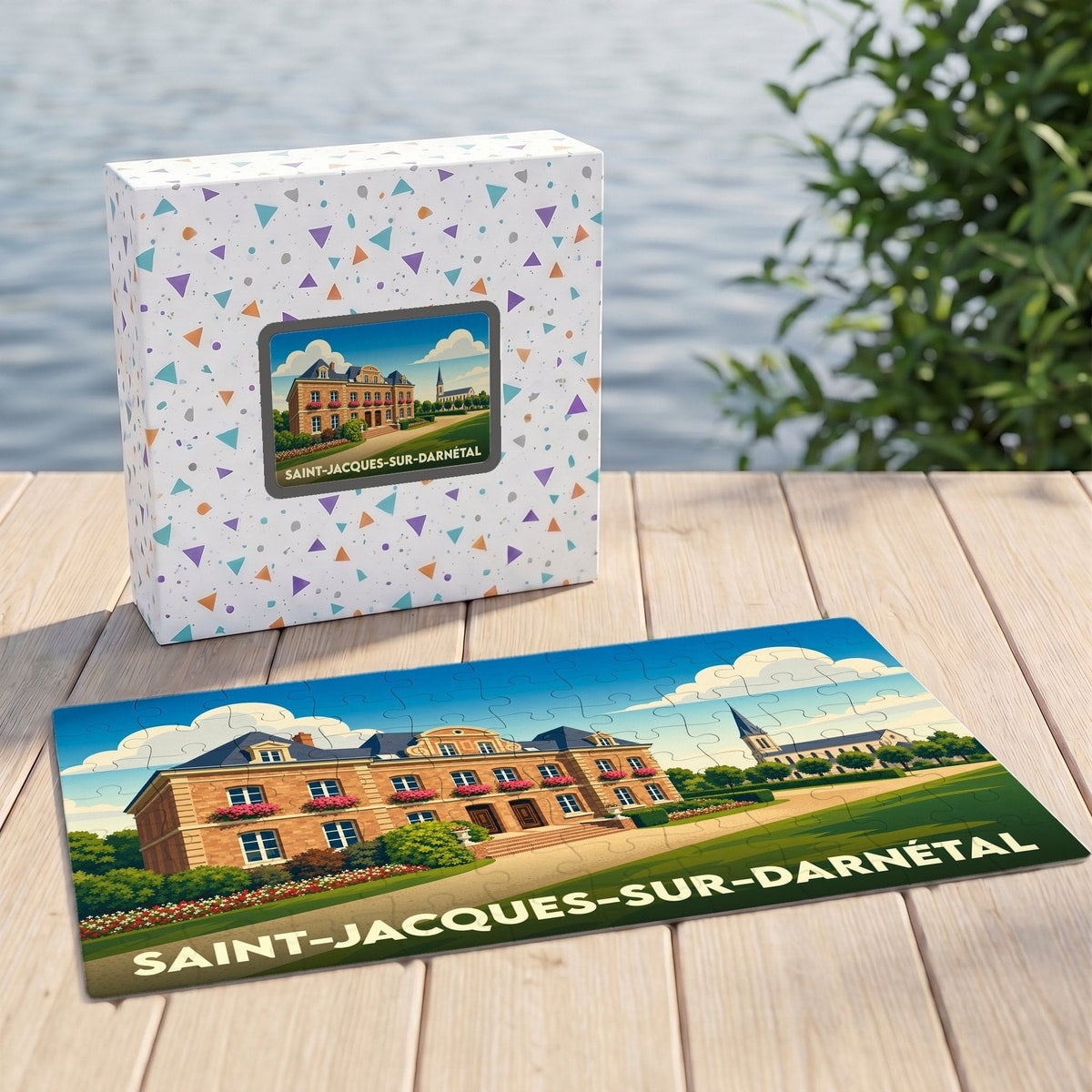 Puzzle souvenir de la ville de Saint-Jacques-sur-Darnétal avec son coffret assorti.