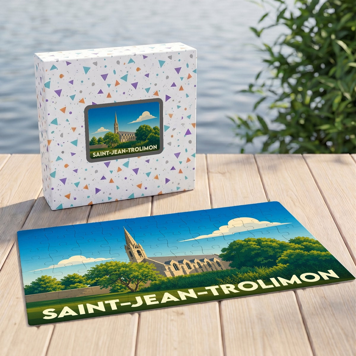 Puzzle souvenir de la ville de Saint-Jean-Trolimon avec une illustration stylisée.