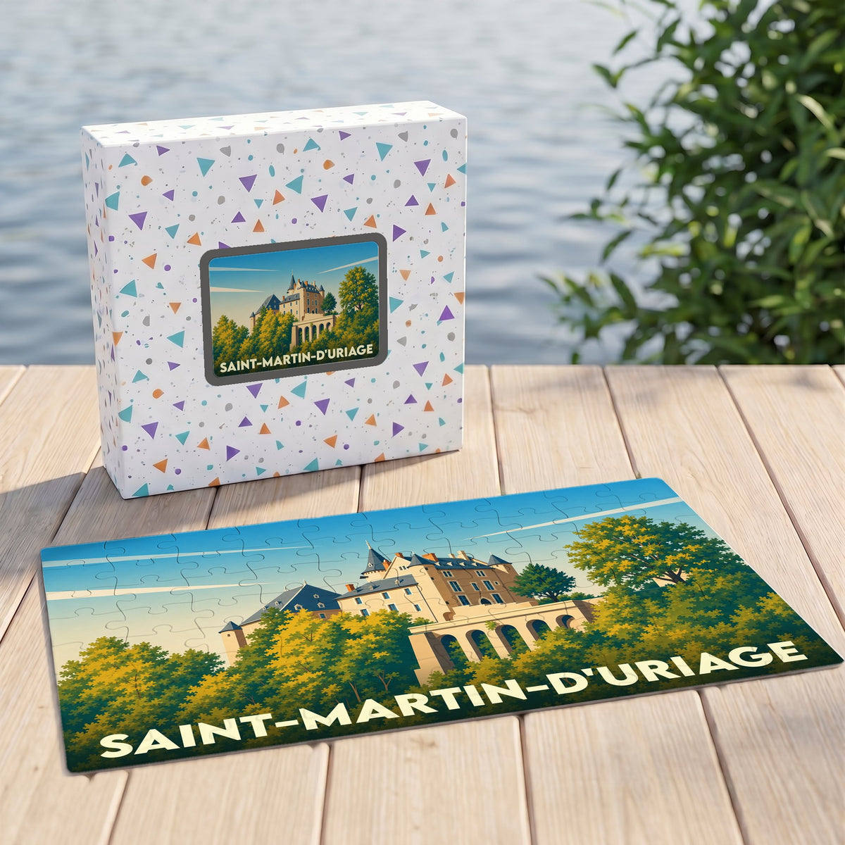 Puzzle souvenir de la ville de Saint-Martin-d'Uriage avec une illustration stylisée de son château.