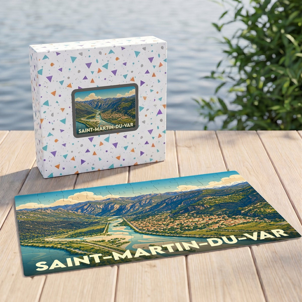 Puzzle souvenir de la ville de Saint-Martin-du-Var avec une illustration paysagère de la vallée.