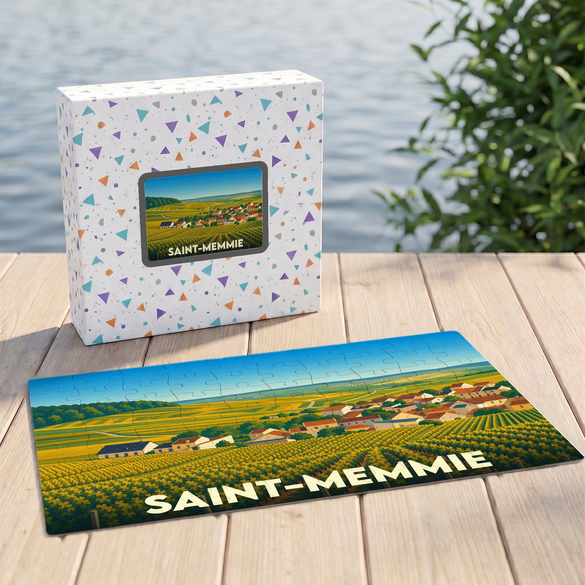 Puzzle souvenir de la ville de Saint-Memmie illustrant ses paysages de vignobles.