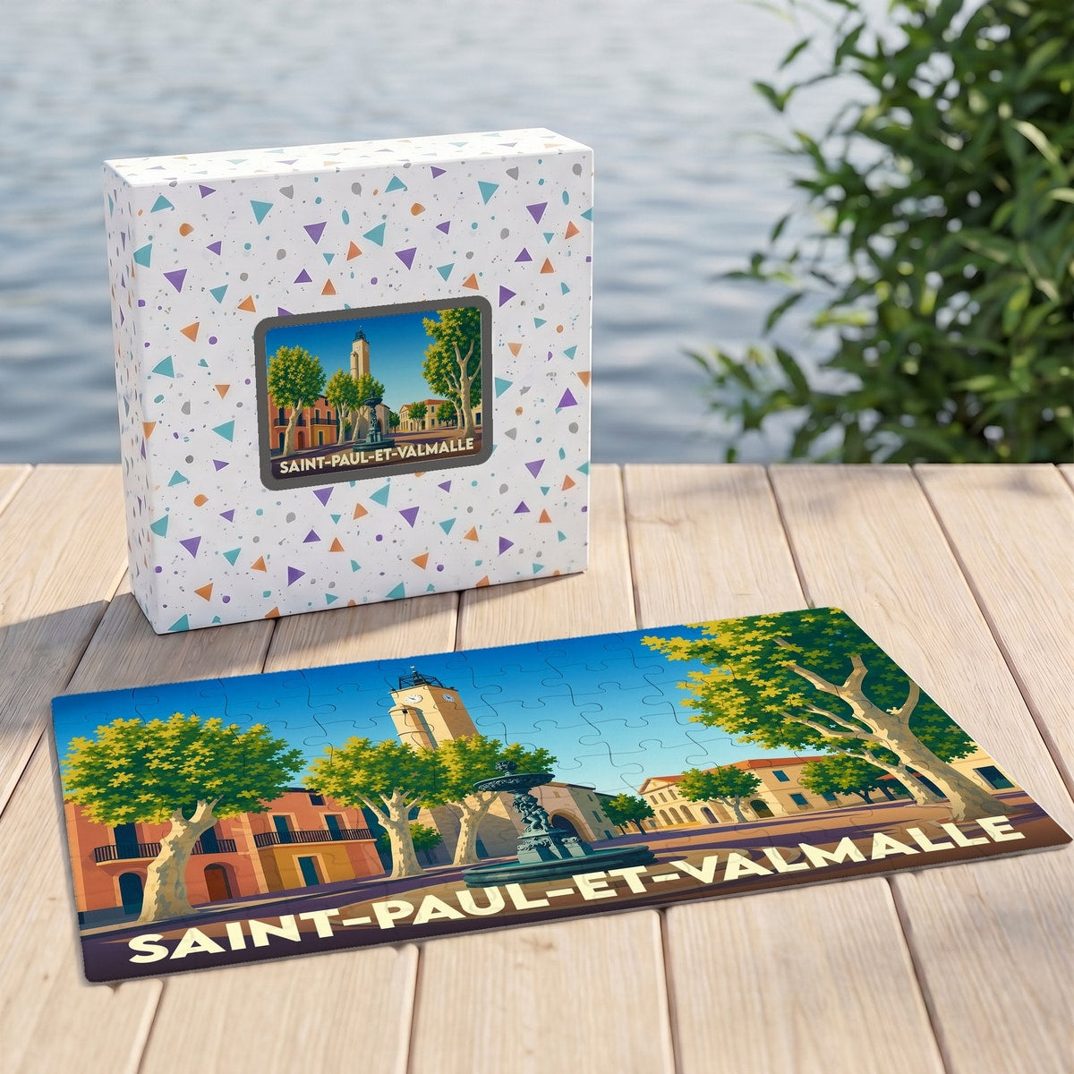 Puzzle souvenir de la ville de Saint-Paul-et-Valmalle avec une illustration stylisée.