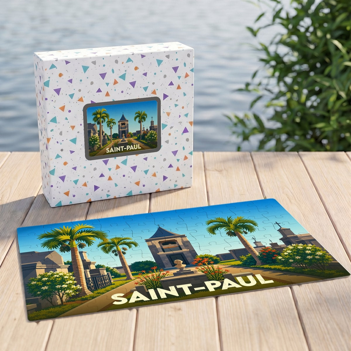 Puzzle souvenir de la ville de Saint-Paul avec une illustration colorée de son cimetière marin.