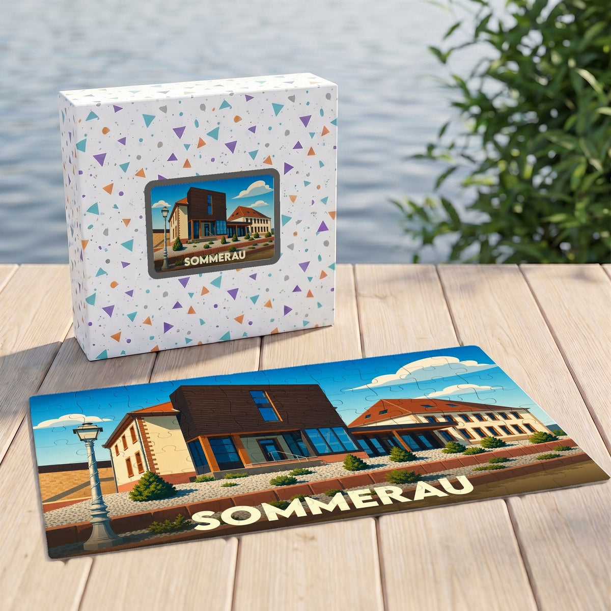Puzzle souvenir de la ville de Sommerau avec une illustration stylisée de ses bâtiments.