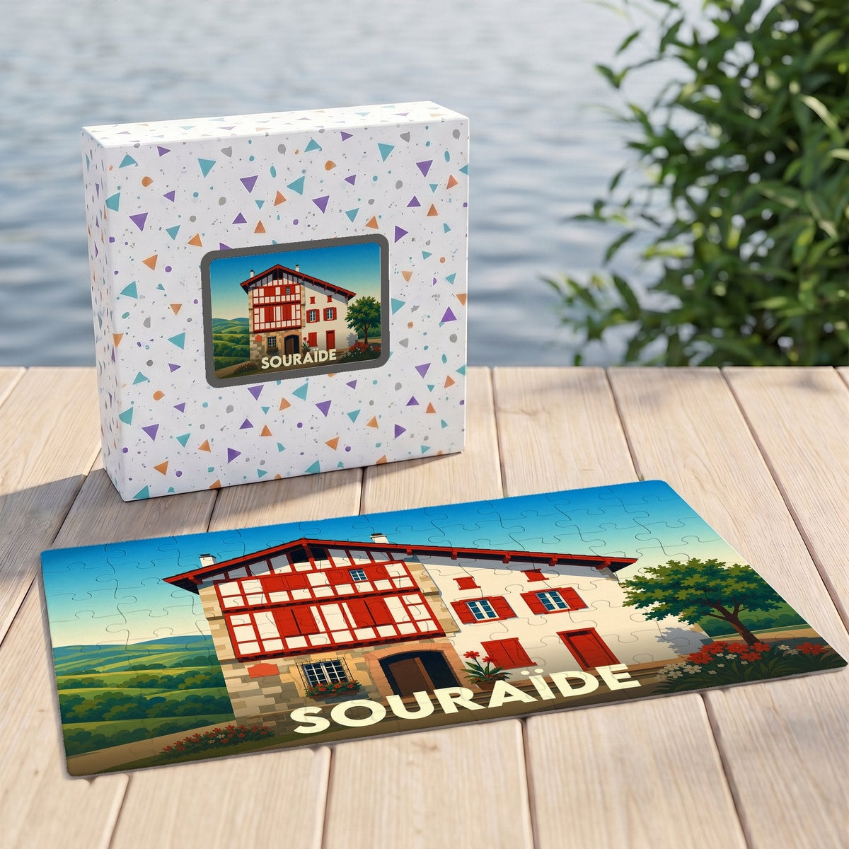 Puzzle souvenir de la ville de Souraïde illustrant une maison basque traditionnelle.