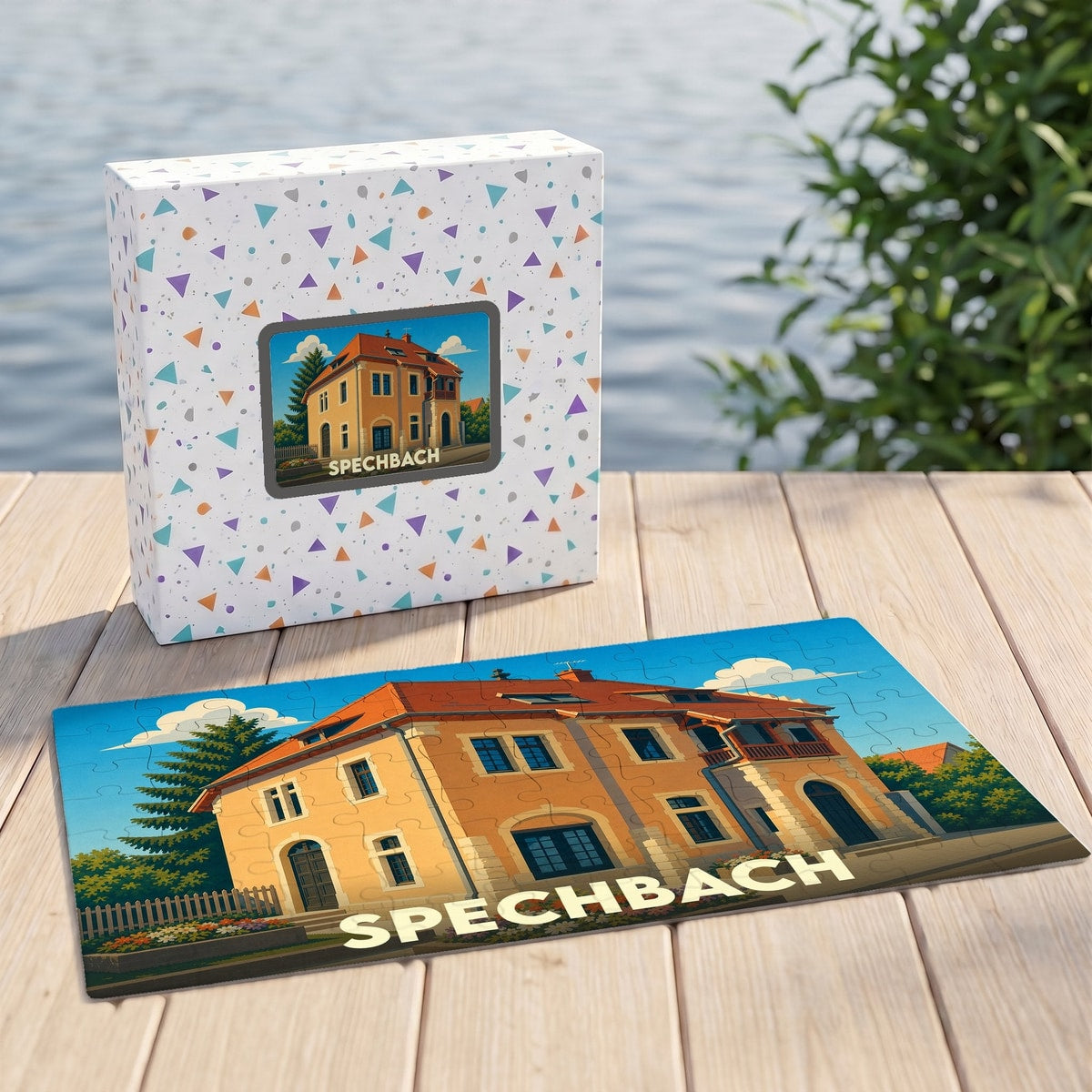 Puzzle souvenir de la ville de Spechbach illustrant une grande maison de caractère.