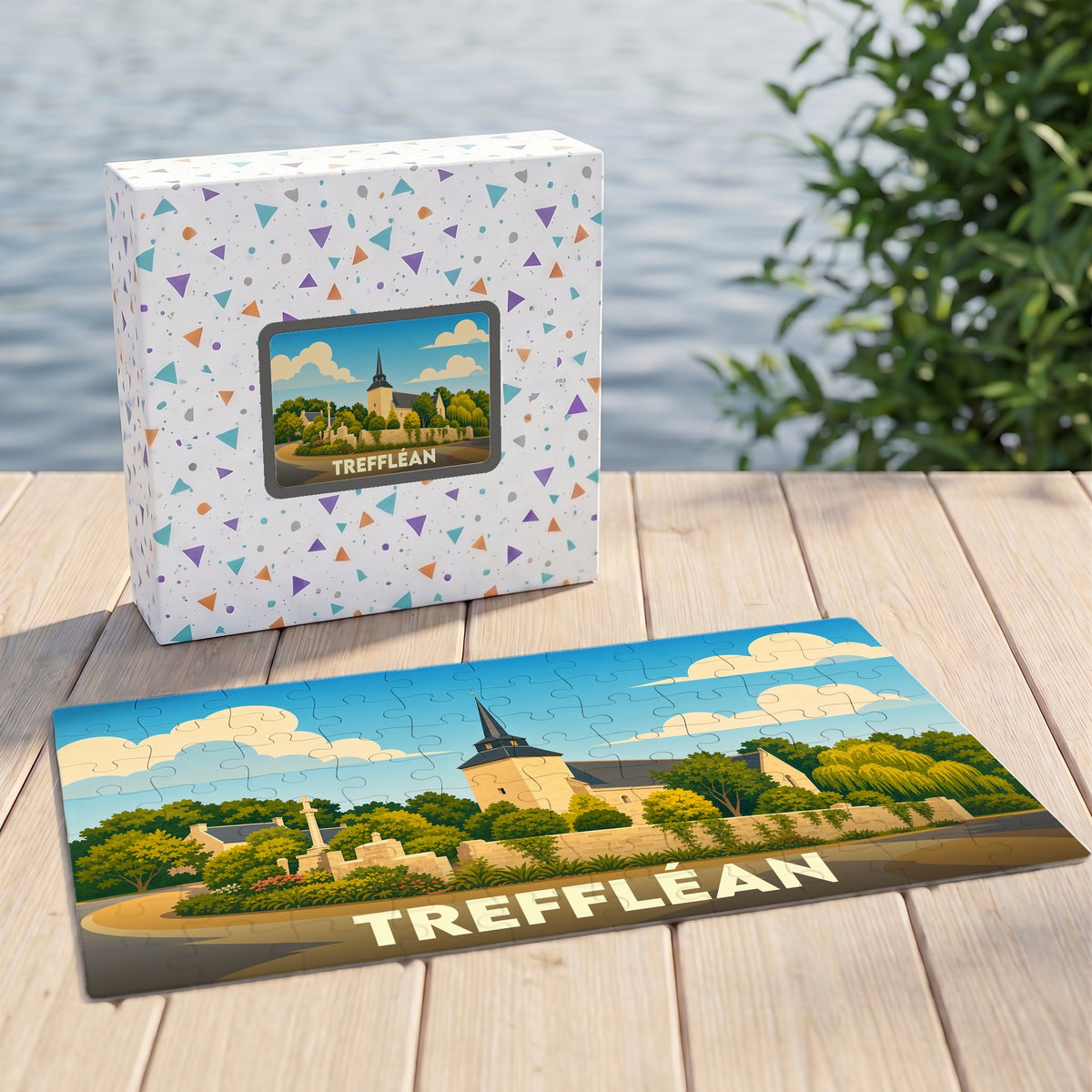Puzzle souvenir de la ville de Treffléan avec une illustration stylisée d'un paysage local.