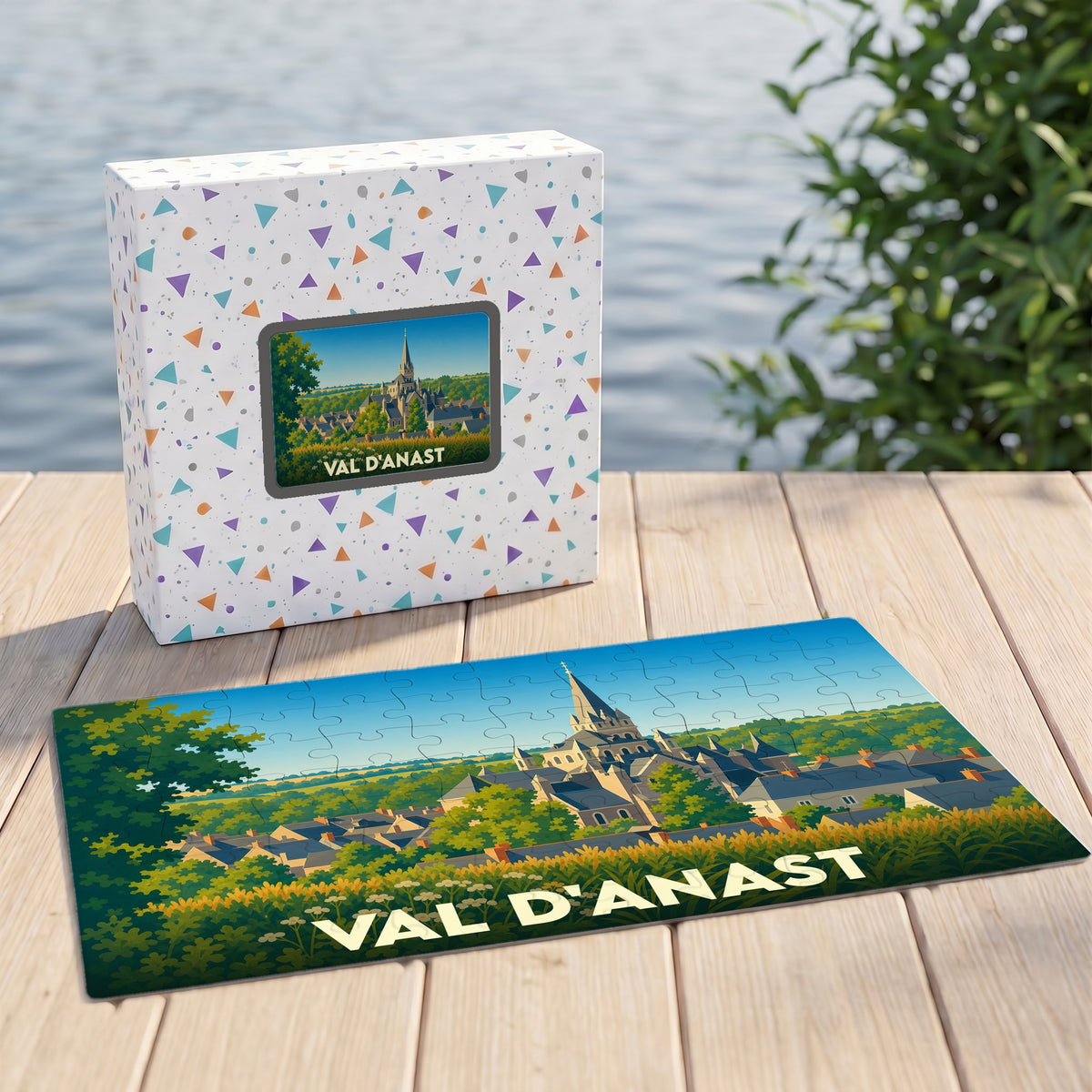 Puzzle souvenir de la ville de Val d'Anast avec une illustration stylisée.