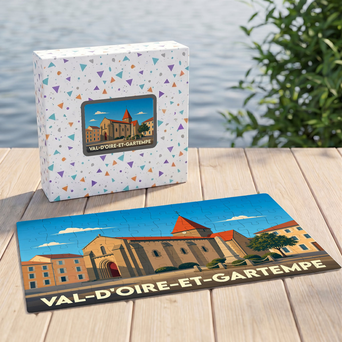Puzzle souvenir de la commune de Val-d'Oire-et-Gartempe avec une illustration stylisée de son église.