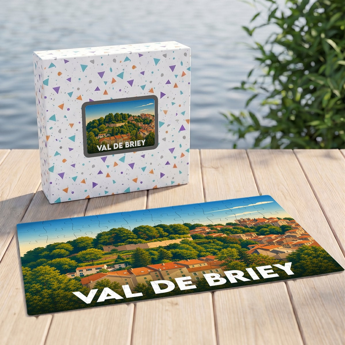 Puzzle souvenir de la ville de Val de Briey avec une illustration stylisée et colorée de ses paysages.