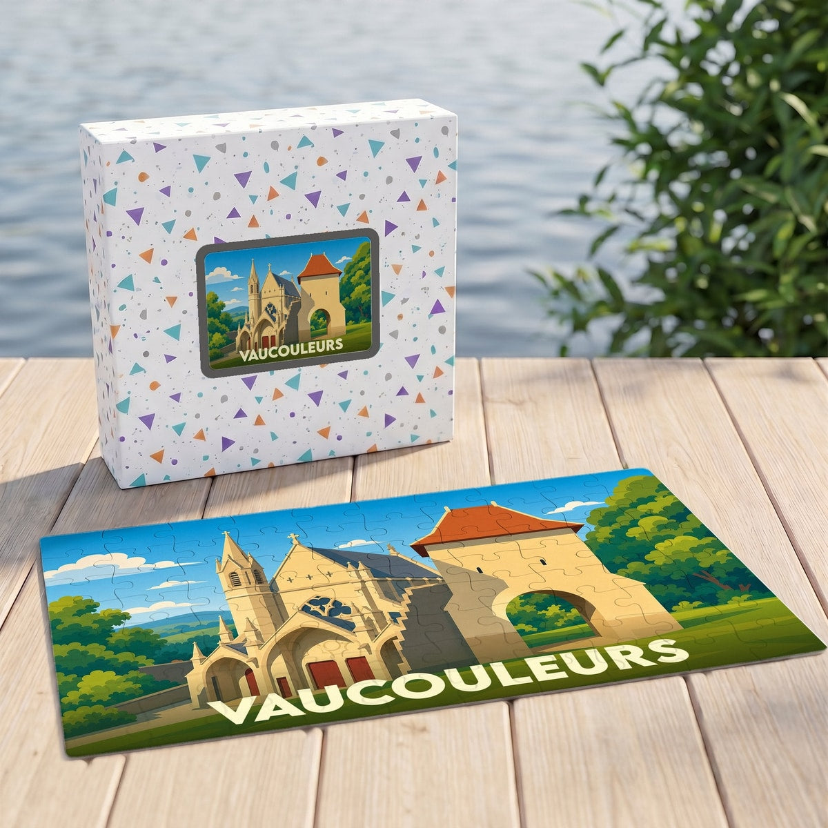 Puzzle souvenir de la ville de Vaucouleurs avec une illustration stylisée de son patrimoine.