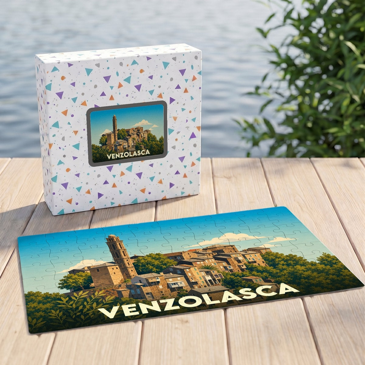 Puzzle souvenir de la ville de Venzolasca avec une illustration stylisée.